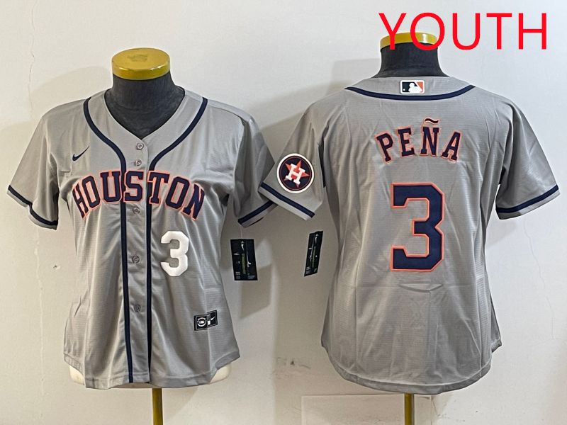 Youth Houston Astros 3 Pena Grey Game 2025 Nike MLB Jersey style 3